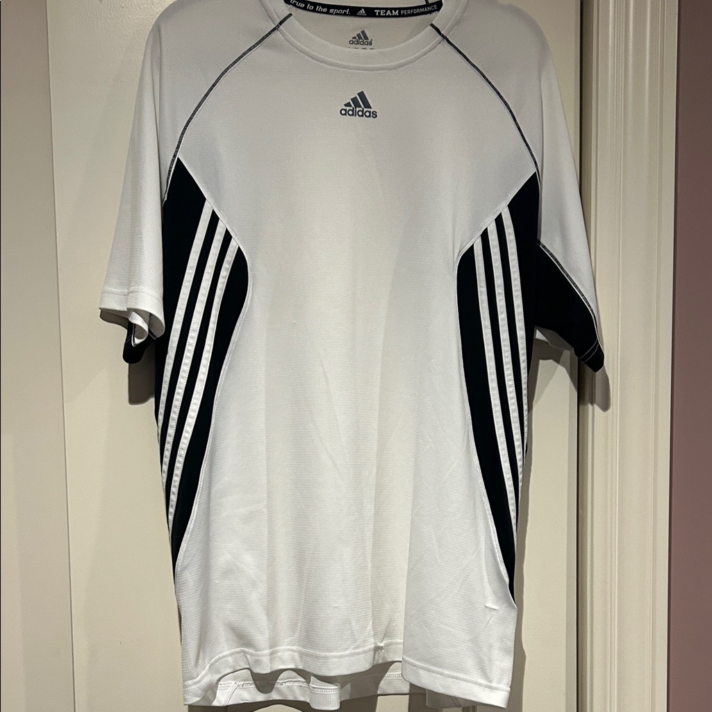 Adidas Men's White And Black Short Sleeve Tee